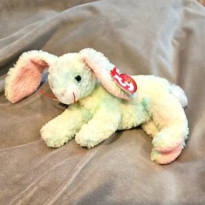 Ty Beanie Babies Cottonball Bunny Rabbit Tie Dye Multi Color Pastel 2001 Has Tag